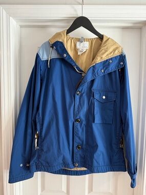 Men's Lightweight Blue Hooded Jacket with Tan Lining